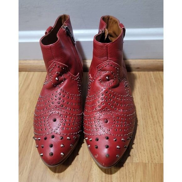 Schutz Red Leather Studded Ankle Boots 7.5 - Picture 2 of 10